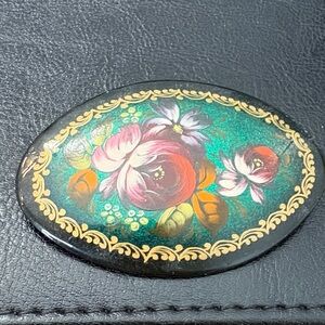 Floral Oval Brooch with Gold Accents